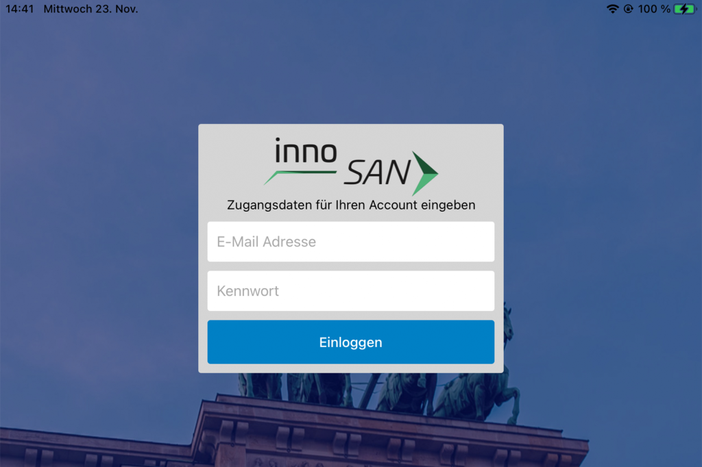 Startscreen mit Login der inno.SAN Web-App