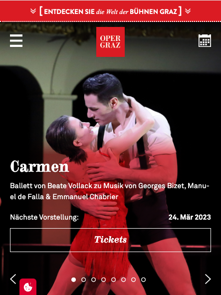 Screenshot der mobilen Website der Oper Graz 