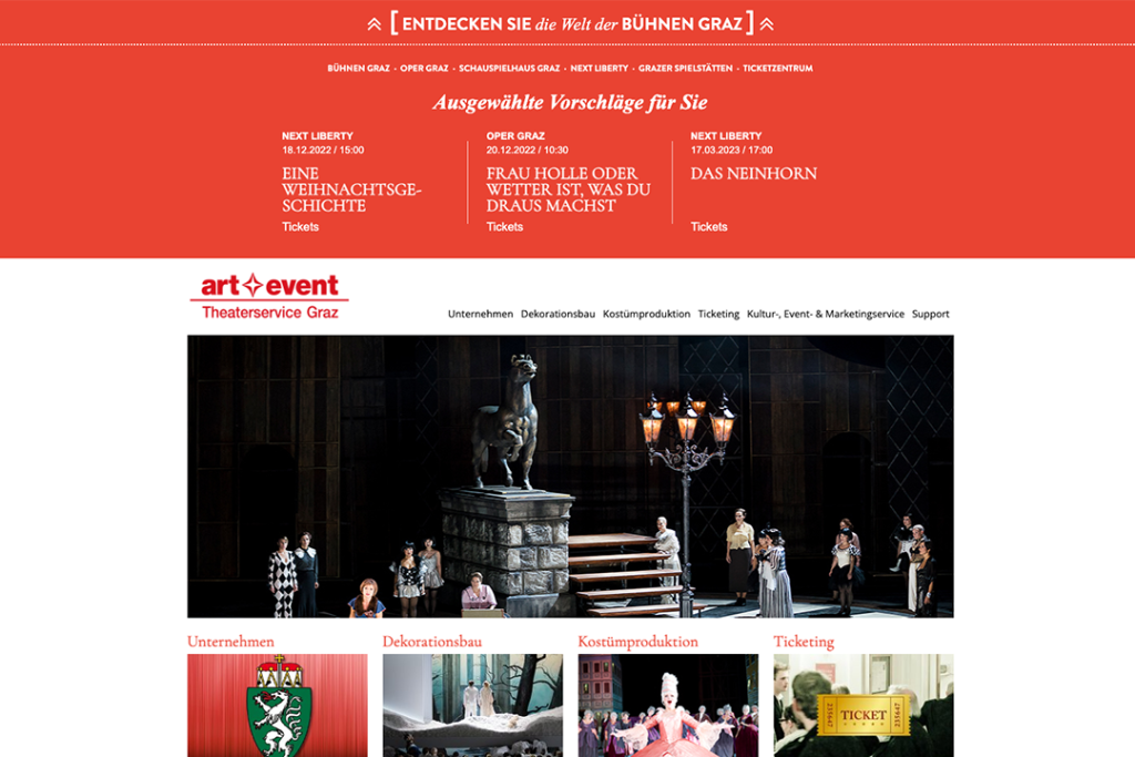 Die Startseite von Art&Event Theaterservice